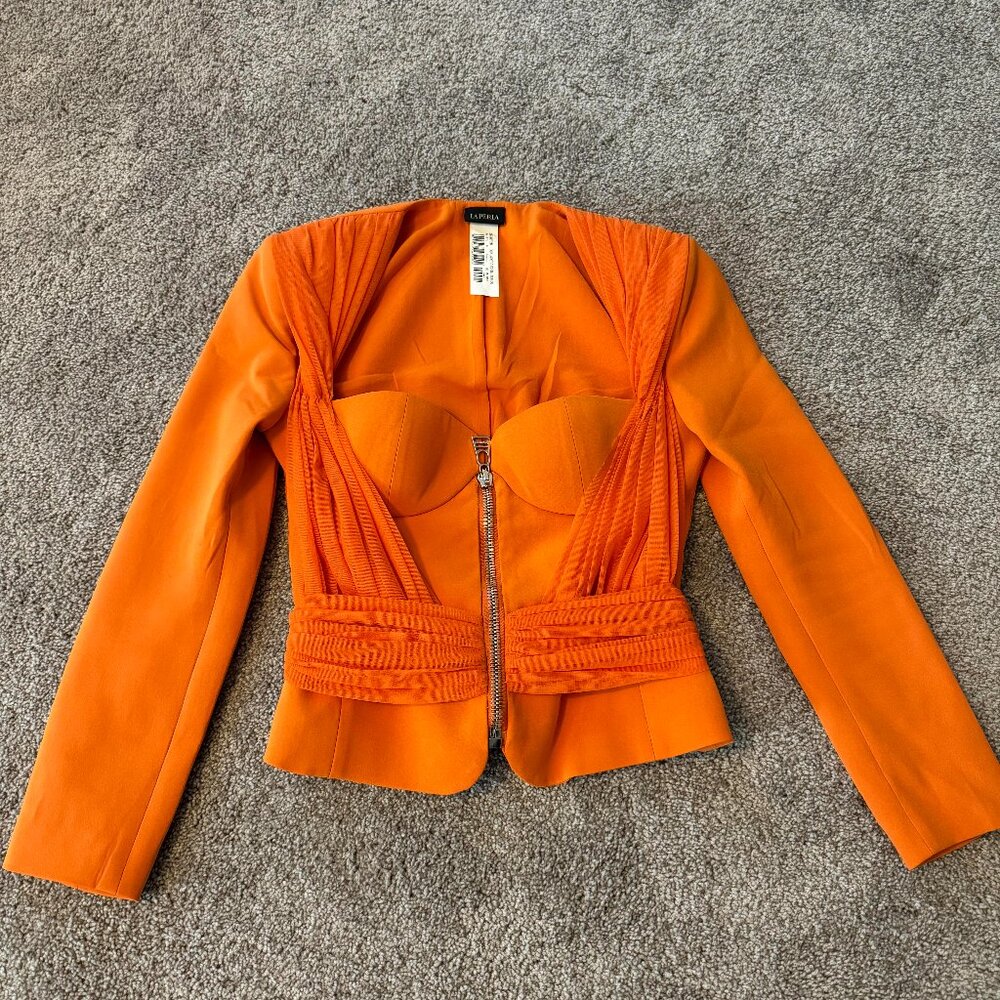 La Perla Runway Orange Crop Top Jacket Built In Bra Brand New Size 2 US 38 IT